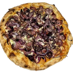 Pizza de Calabresa com massa de fermentação natural da Pizzaria Casa da Barra